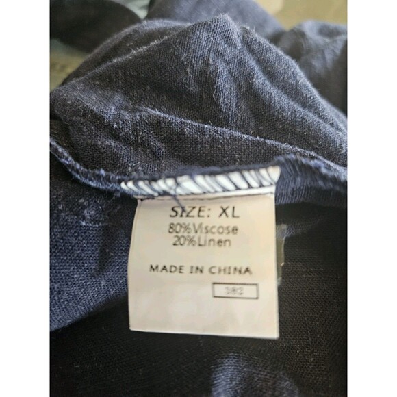 Navy Overalls Romper Jumpsuit Wide Leg 20% Linen Pockets Comfy Women's XL - Picture 5 of 7